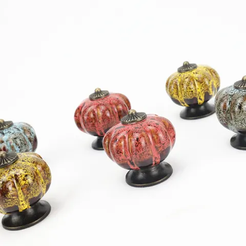 Leopard Print Pumpkin Ceramic Cabinet Handle Single Hole Drawer Knob Wardrobe Door Hardware Decorative Pull