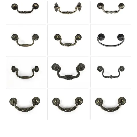 Vintage Zinc Alloy Drawer Pull Antique Bronze Cabinet Handle Retro Furniture Hardware Embossed Floral Door Pull Handle