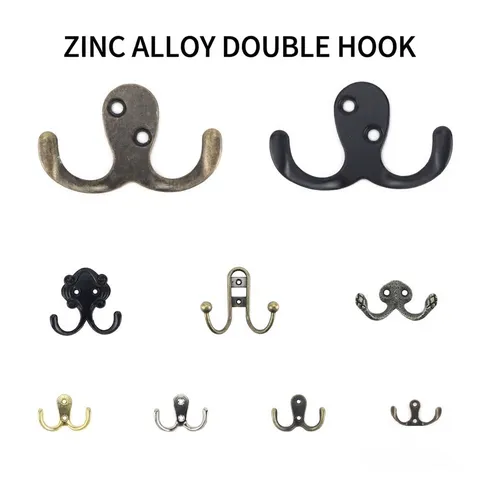 Antique Zinc Alloy Double Wall Hooks Vintage Furniture Hardware Rustproof Coat Hooks For Kitchen Bedroom Door Wall Hanging Metal Hooks