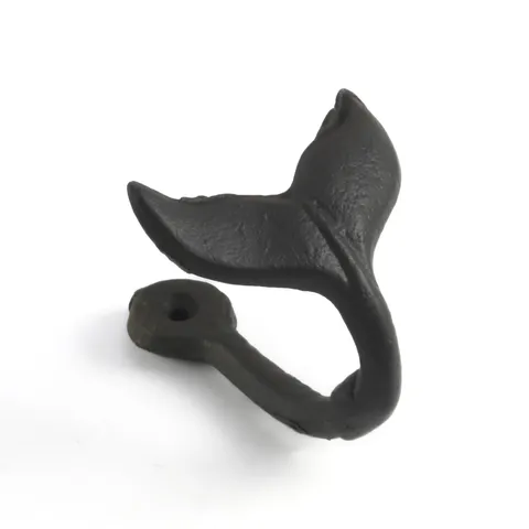 Vintage Cast Iron Whale Tail Wall Hook Decorative Antique Heavy Duty Single Organizer Coat Hanger For Entryway Door Room