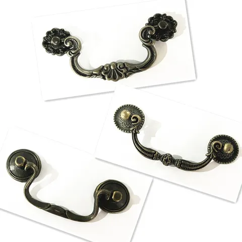 Vintage Zinc Alloy Drawer Pull Antique Bronze Cabinet Handle Retro Furniture Hardware Embossed Floral Door Pull Handle