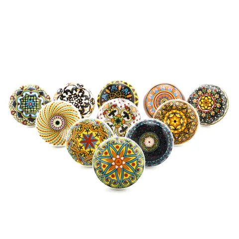 Bohemian Ceramic Knobs Mandala Pattern Single Hole Drawer Handles Cabinet Door Pulls European Style Furniture Hardware