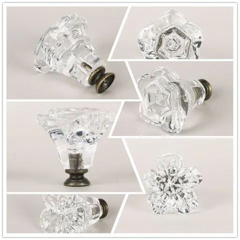Transparent Acrylic Rose Flower Cabinet Knobs Zinc Alloy Base Single Hole Drawer Pulls For Wardrobe Cupboard Furniture Hardware