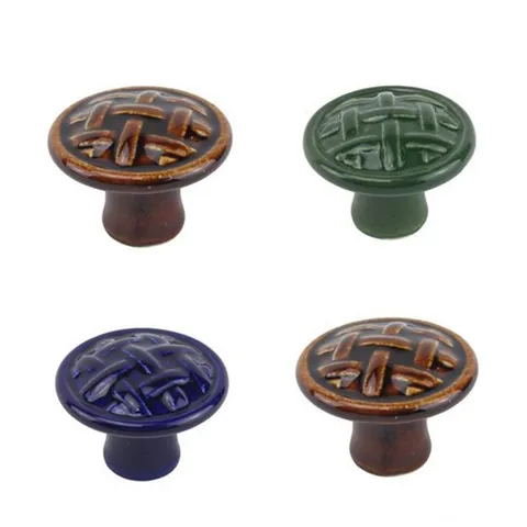 Retro Keramik Gewebe Textur Einloch Runde Schrankknopf Bronze Blau Grün Weiß Pink Möbel Schublade Zug Hardware