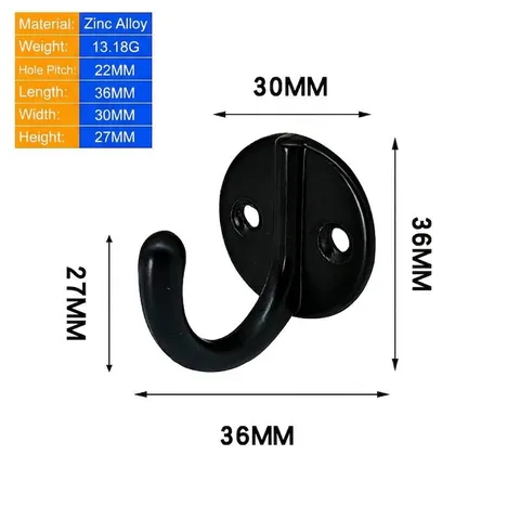 Matte Black Zinc Alloy Robe Hook Round Base Wall Mounted Single Coat Hook For Bathroom Kitchen Bedroom Door Hanger