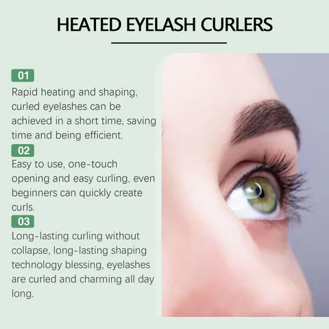 Portable Heated Eyelash Curler Electric Eyelash Curler USB Rechargeable Smart Temperature Control Natural Long Lasting Curling Makeup Tool Green