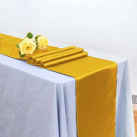 Chemin de Table en Satin Couleur Unie Style Européen Bord Verrouillé Haute Densité Nappe Pour Fête de Mariage Décoration de Salle à Manger