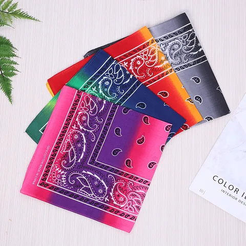Bandana Degradado Paisley 100% Algodón Pañuelo Cuadrado Multifuncional Deporte Al Aire Libre Tocado Hip Hop Calentador Cuello