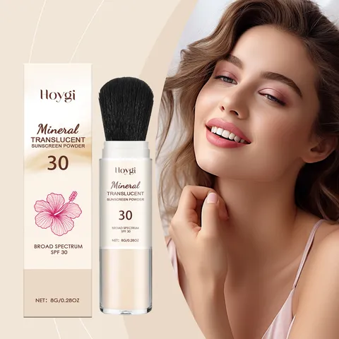 Poudre Fixante Solaire Translucide Minérale SPF 30 Pinceau Rotatif Portable Contrôle du Sébum Poudre de Maquillage pour le Visage