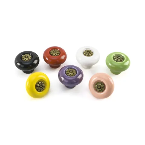 Vintage Petal Ceramic Cabinet Knobs Single Hole Drawer Pull Handles Floral Furniture Hardware For Wardrobe Cupboard Dresser
