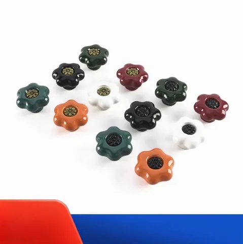 Vintage Petal Ceramic Cabinet Knobs Single Hole Drawer Pull Handles Floral Furniture Hardware For Wardrobe Cupboard Dresser