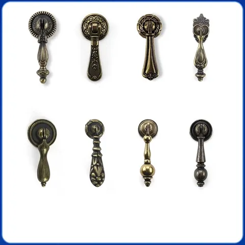 Vintage Europäischer Zinklegierung Pendel Möbelgriff Antike Bronze Relief Blumenmuster Einloch Schubladengriff Möbelbeschlag