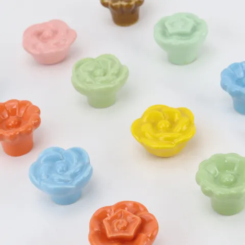 Kleurrijke Keramische Bloem Meubelgrepen Schattige Roosvormige Ladeknoppen Voor Kindermeubels Hardware