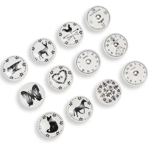 Cute Animal Ceramic Cabinet Knobs Vintage Clock Pattern Drawer Pulls Round Single Hole Furniture Handles For Kids Room Wardrobe Cupboard Decorative Knobs