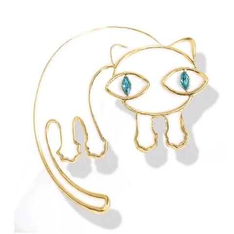 Cute Cat Brooch Pin For Women Fashion Alloy Rhinestone Animal Lapel Pin Enamel Cat Jewelry Gifts Clothing Accessories