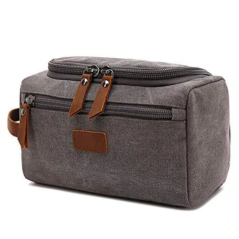 Unisex Canvas Toiletry Bag Multi Compartment Travel Makeup Organizer With Leather Puller Portable Large Storage Pouch Bag