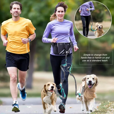 Hands-Free Dog Leash With Multi-Functional Sports Waist Bag Set Reflective Adjustable Pet Training Running Belt Pouch Bungee Lead For Outdoor Walking Jogging