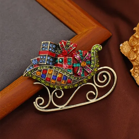 Broche de Navidad Vintage Trineo Castillo para Mujer Unisex Aleación Diamantes de Imitación Esmalte Artesanía Pesada Joyería Regalo
