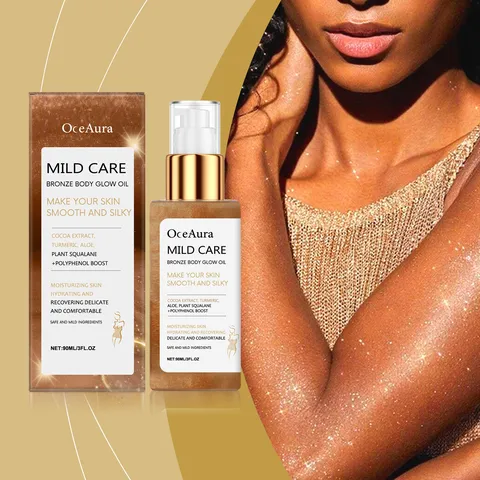 OceAura Aceite de Brillo Corporal Bronce Aceite Mineral Impermeabile Hidratante Brillante Piel Radiante para Mujer Playa Fiesta