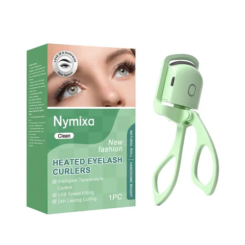 Portable Heated Eyelash Curler Electric Eyelash Curler USB Rechargeable Smart Temperature Control Natural Long Lasting Curling Makeup Tool Green