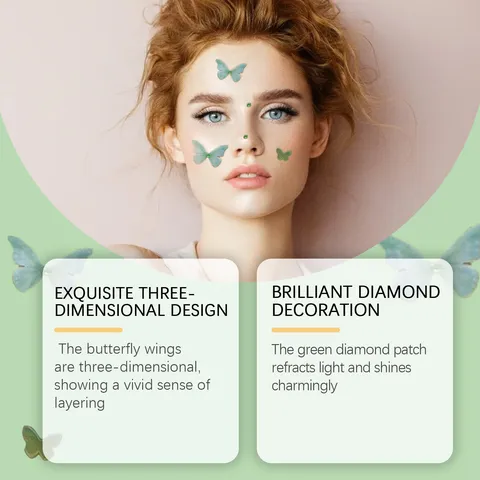 Pegatinas de Diamantes de Imitación para la Cara de Mariposa Verde con Gemas para Fiesta de Cumpleaños Festival
