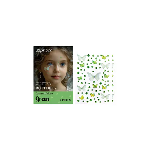 Pegatinas de Diamantes de Imitación para la Cara de Mariposa Verde con Gemas para Fiesta de Cumpleaños Festival