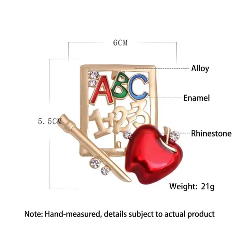 Creative Apple Enamel Brooch For Teacher Day Gift Alloy Rhinestone ABC Letters Math Formula Pencil Lapel Pin Women Jewelry