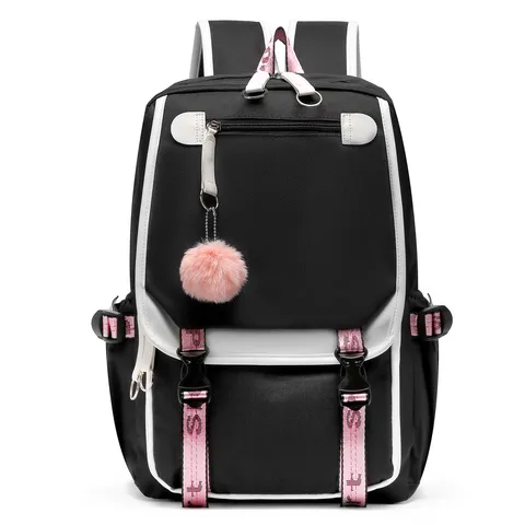 Große Kapazität Oxford Gewebe Rucksack Für Damen Studenten Gymnasium Universität Laptop Tasche Mit USB Port Und Plüschball Anhänger