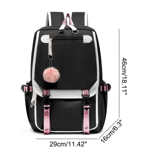 Große Kapazität Oxford Gewebe Rucksack Für Damen Studenten Gymnasium Universität Laptop Tasche Mit USB Port Und Plüschball Anhänger