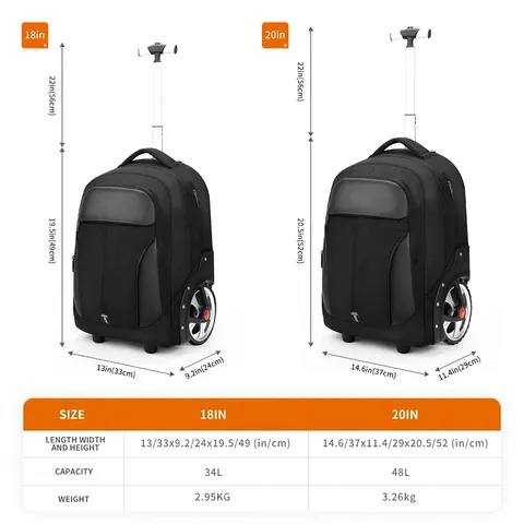 Zaino con Ruote Professionale Business Impermeabile Poliestere Borsa Trolley da Viaggio Con Ruote Silenziose Grande Capacità Borsa per Laptop Studenti Uomini Donne
