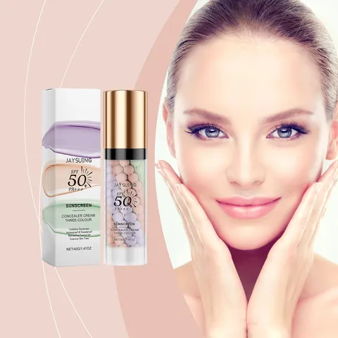 Jaysuing Prebase de Maquillaje Tricolor SPF 50 Protección Solar Corrector Crema de Aislamiento Para Una Piel Suave y Duradera Hidratante