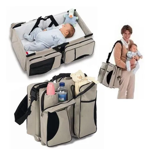 Mochila Multifuncional Plegable para Pañales 3 En 1 Cama de Bebé Portátil Gran Capacidad Tela Oxford Bolsa de Viaje para Mamá