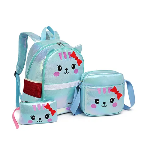 Holographischer Katze Schultasche Schultertasche Federmäppchen Für Mädchen Laser Farbverlauf Kätzchen Rucksack Studenten Reiseausrüstung