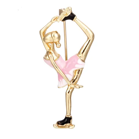 Elegant Enamel Ballet Girl Brooch Pin For Women Alloy Dancer Skater Lapel Pin Jewelry Accessories Dress Decor