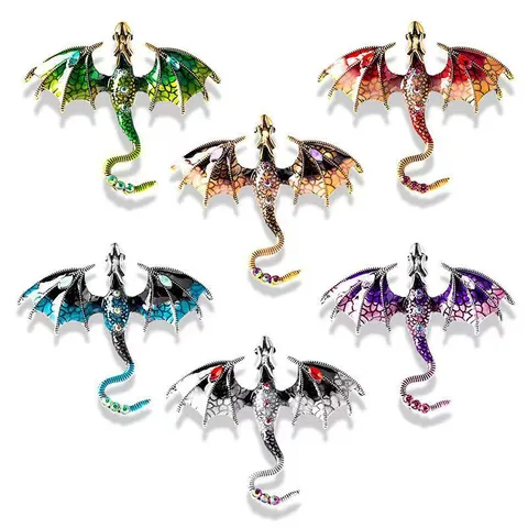 Vintage Enamel Flying Dragon Brooch For Men Women Personalized Suit Coat Pin Alloy Rhinestone Animal Dragon Brooches Jewelry Accessories Gift