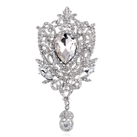 Spilla Fiore Di Giglio Barocco Esagerata In Lega Con Strass Intarsiati E Pendente Per Donna Matrimonio Banchetto Regalo Di Natale Gioielli