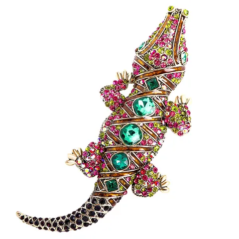 Vintage Luxury Crocodile Rhinestone Brooch For Men Women Business Suit Lapel Animal Badge Alloy Jewelry Accessory Gift