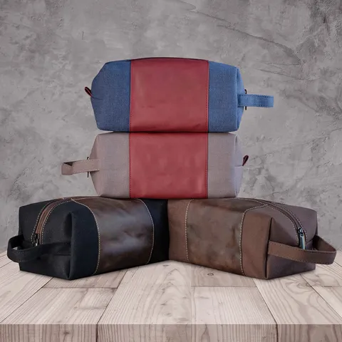 Vintage Canvas Men Toiletry Bag Large Capacity Portable Handheld Makeup Bag Spliced Retro Travel Storage Bag Washable Dopp Kit