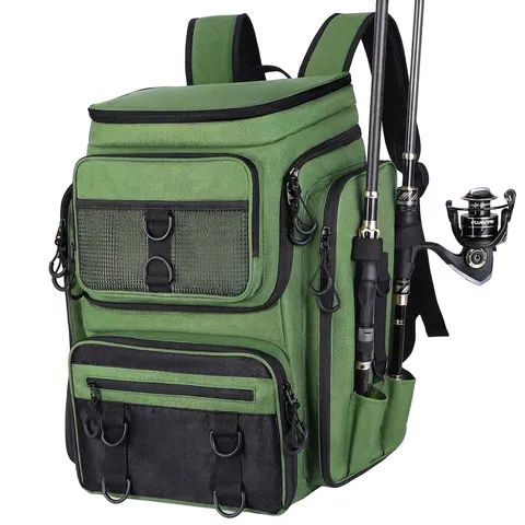 Professional Outdoor Fishing Backpack Large Capacity Waterproof Tackle Gear Storage Bag Tactical Camouflage Double Shoulder Bag With Rod Holder