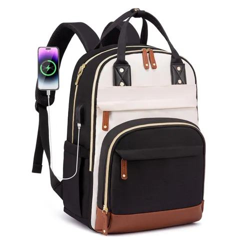 Mode Damen Laptop Rucksack 15,6 Zoll Große Kapazität College Schultasche Reise Rucksack Mit USB Ladeanschluss Patchwork Polyester PU