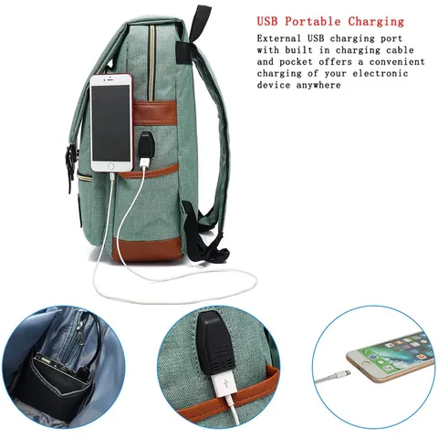 Vintage Oxford Laptop Backpack With USB Port Large Capacity Travel Daypack Polyester Lining Outdoor Bag For Men Women