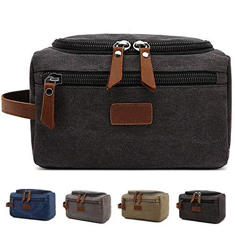 Unisex Canvas Toiletry Bag Multi Compartment Travel Makeup Organizer With Leather Puller Portable Large Storage Pouch Bag