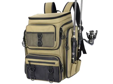 Professional Outdoor Fishing Backpack Large Capacity Waterproof Tackle Gear Storage Bag Tactical Camouflage Double Shoulder Bag With Rod Holder