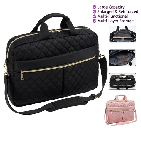 Sacoche d'Ordinateur en Polyester Matelassé pour Femmes Mallette Imperméable Sac à Bandoulière Housse Mince pour Ordinateur Bureau Voyage