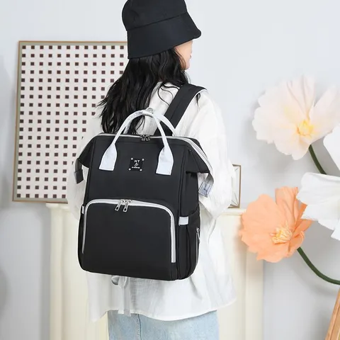 Large Capacity Waterproof Diaper Backpack Cotton Linen Fashion Mummy Bag Multi-Functional Baby Travel Storage Nappy Bag For Women