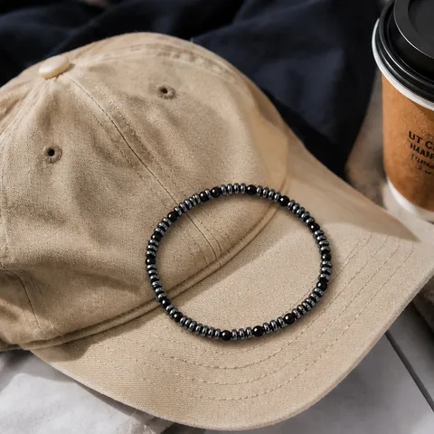 Collana da Uomo in Perline di Ematite Sfere Geometriche Infilata a Mano Choker Bracciale Gioielli alla Moda Senza Ciondolo