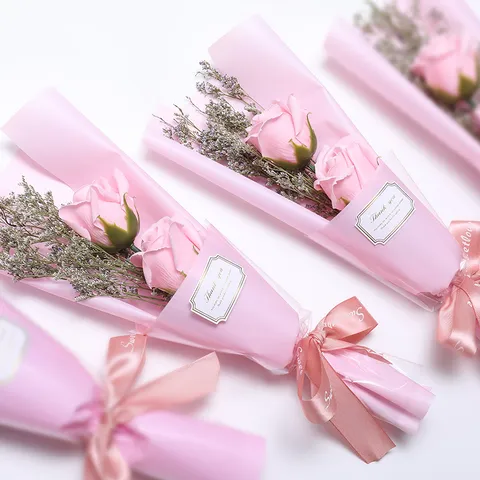Handgemaakt Zeep Roos Anjer Bloem Boeket Met Droge Statice Voor Dag van de Leraar Valentijnsdag Verjaardagscadeau Decoratie
