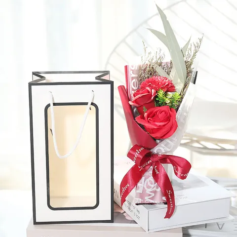 Valentine Day Soap Flower Bouquet Artificial Rose Carnation Dried Flower Home Decor Party Floral Arrangement