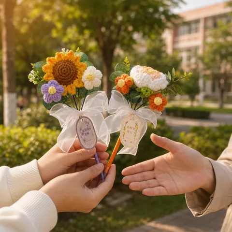 Creative Knitted Plush Sunflower Flower Bouquet Gel Pen Teacher Day Gift Practical School Writing Pen