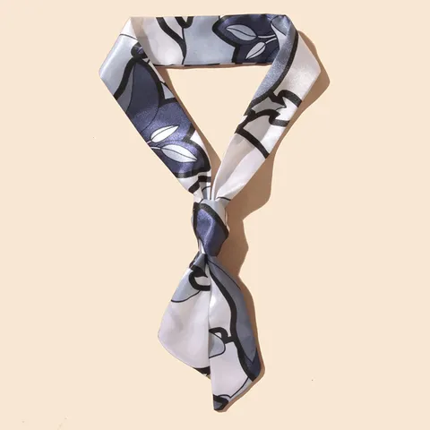 Écharpe en Ruban Imprimé Recto-Verso Vintage pour Femmes Mode Aspect Satiné Bandeau Décor de Sac Écharpe Rétro Chaîne Florale Foulard